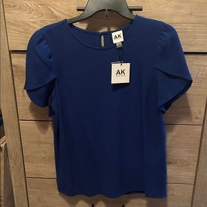 Anne Klein Cobalt Blue Flutter Sleeve Blouse